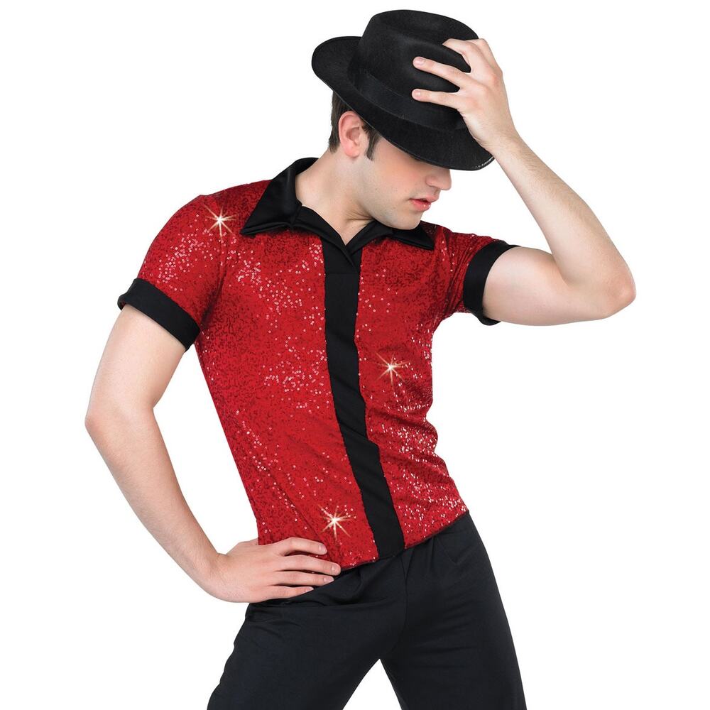 A Wish come true 12743 Sequin Placket Guy Shirt Red & black size small
